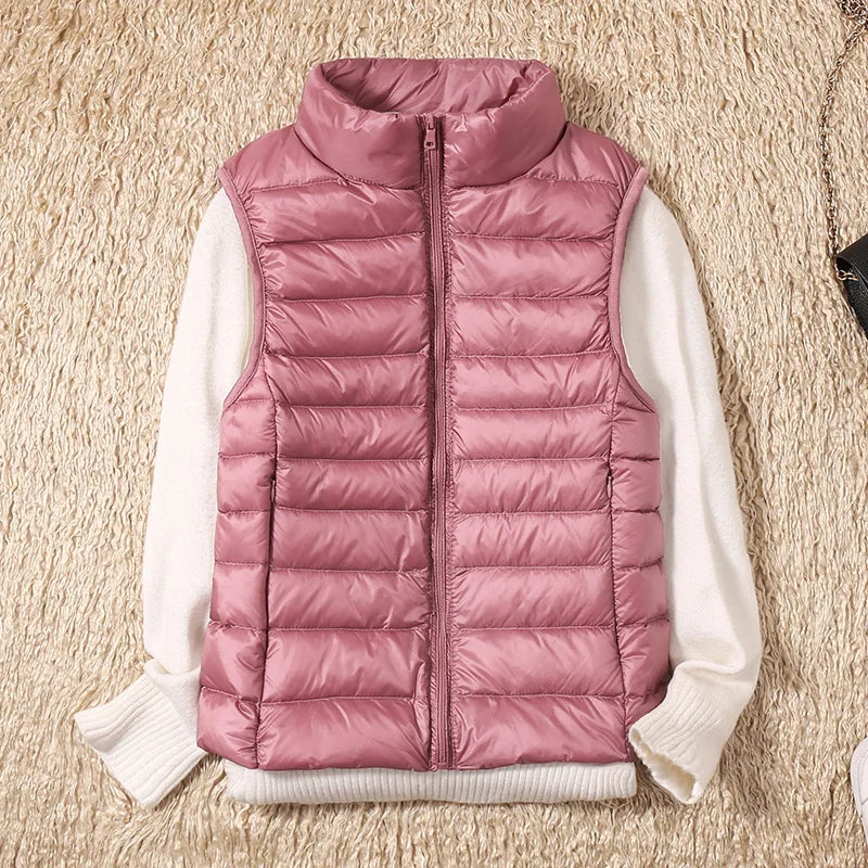 New Women Sleeveless Women Slim Ultra Light Down Jacket Girl Portable Lightweight Vests Windproof Warm Waistcoat