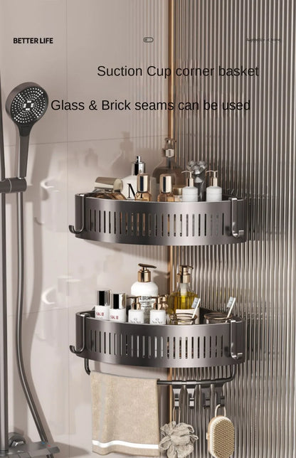 Vacuum Suction Cup Bathroom Shelf Wall Mounted Thickened Aluminum Bathroom Shelves No Drilling Shower Organizer Bathroom Storage