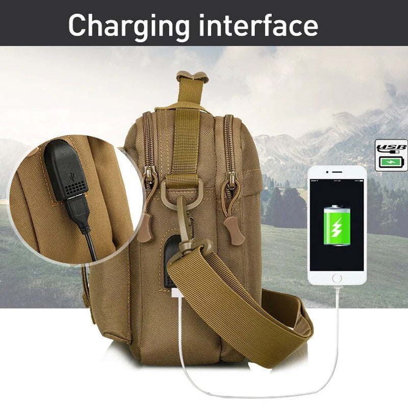 Sac à bandoulière tactique militaire avec chargeur USB, sac à bandoulière pour Camping en plein air randonnée, sac à main militaire, sacoche de pêche camouflage