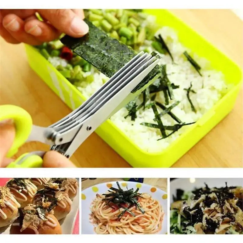 Steel 5 Layers Blade Herb Scissors Multifunctional Kitchen Knives Sushi Shredded Scallion Cut Herb Spices Scissors Cooking Tools