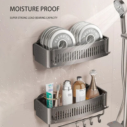 Vacuum Suction Cup Bathroom Shelf Wall Mounted Thickened Aluminum Bathroom Shelves No Drilling Shower Organizer Bathroom Storage