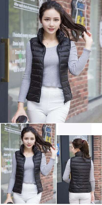 New Women Sleeveless Women Slim Ultra Light Down Jacket Girl Portable Lightweight Vests Windproof Warm Waistcoat