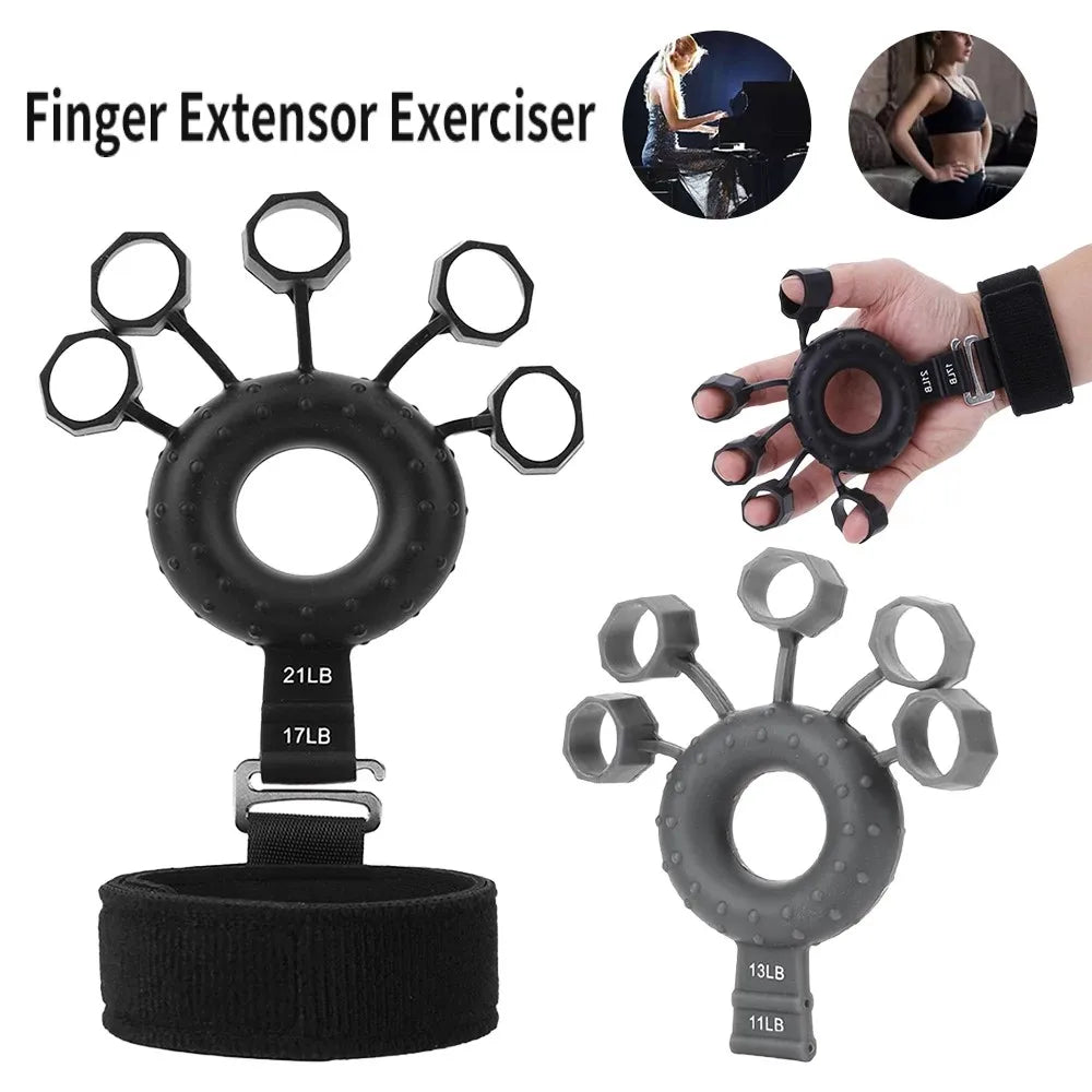 Silicone Adjustable Finger Extensor Exerciser Gripper Finger Strengthener with Wristband Hand Muscle Trainer for Climbing Guitar