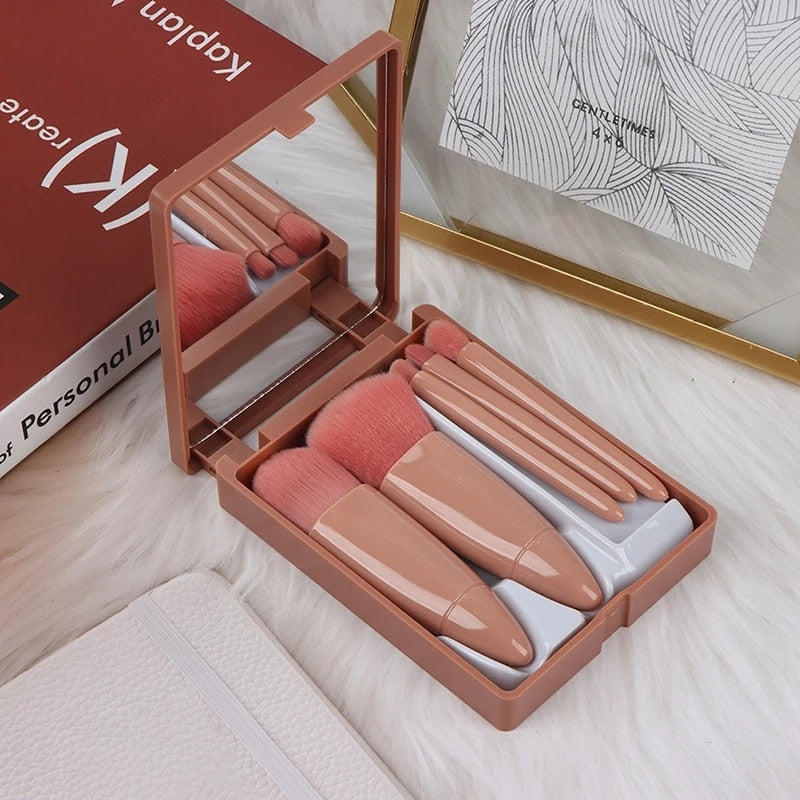 Makeup Brushes Set With Mirror Box Blush Lip Eye Shadow Brush Professional Cosmetic Brushes Kit Portable Travel Mini Beauty Tool