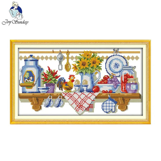 Joy Sunday The Kitchen Corner Printed Counted Stitching 11CT 14CT DIY Cross Stitch Kit For Embroidery Home Wal Decor Needlework