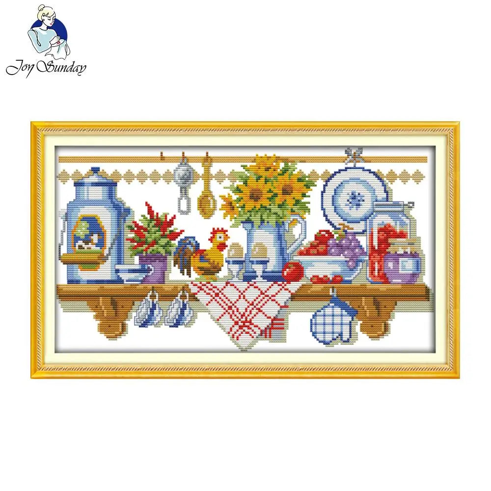 Joy Sunday The Kitchen Corner Printed Counted Stitching 11CT 14CT DIY Cross Stitch Kit For Embroidery Home Wal Decor Needlework