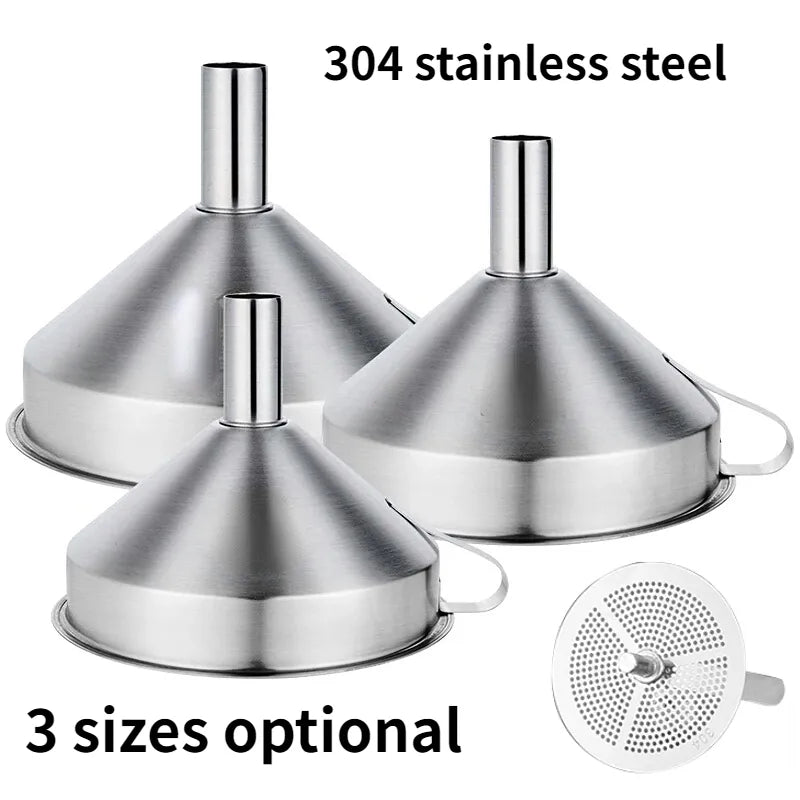 Stainless Steel Funnel Kitchen Oil Liquid Funnel Metal Funnel with Detachable Filter Wide Mouth Funnel for Canning Kitchen Tools