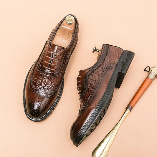 Luxury Men's Brogue Shoes Men SUIT Shoes Casual Formal Business leather Shoes Men brown Wedding Shoes Italian Dress banquet Shoe