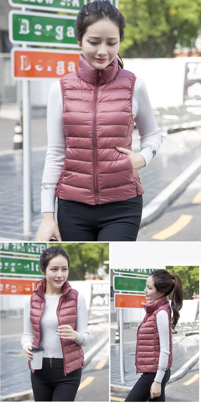 New Women Sleeveless Women Slim Ultra Light Down Jacket Girl Portable Lightweight Vests Windproof Warm Waistcoat