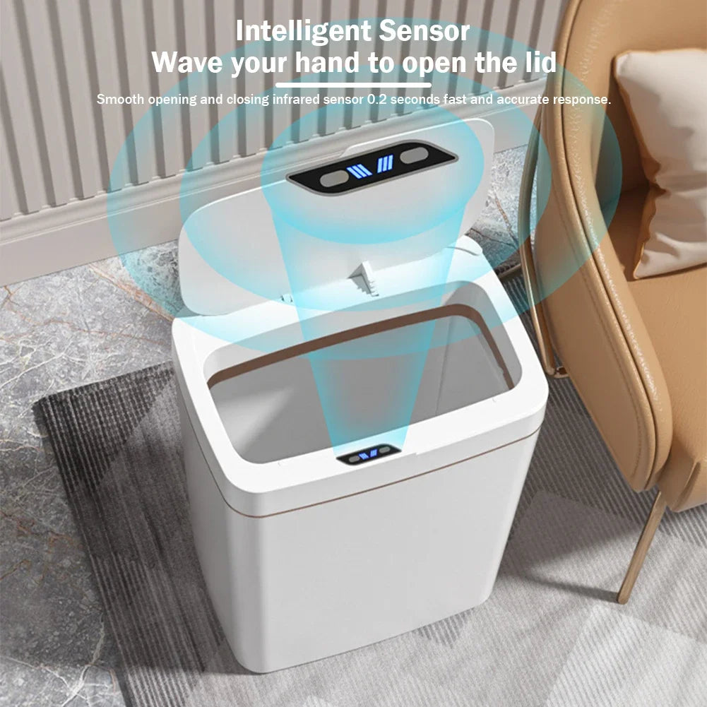 15/18L Smart Sensor Trash Can Waterproof Intelligent Touchless Trash Can Quiet Auto Motion Sensor Rubbish for Kitchen Bathroom