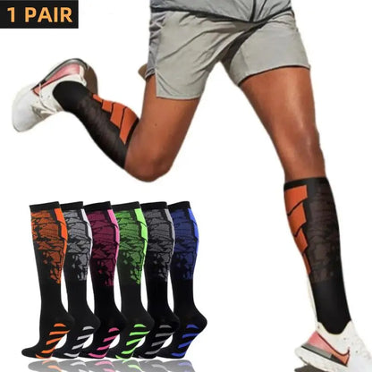 1 Pair Compression Sports Socks for Women and Men - Calf Support Socks for Running Nurses Flight Pregnancy Circulation Athletic