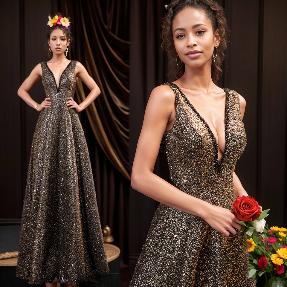 Sexy V-neck Sequins Command Wedding Dress Stage