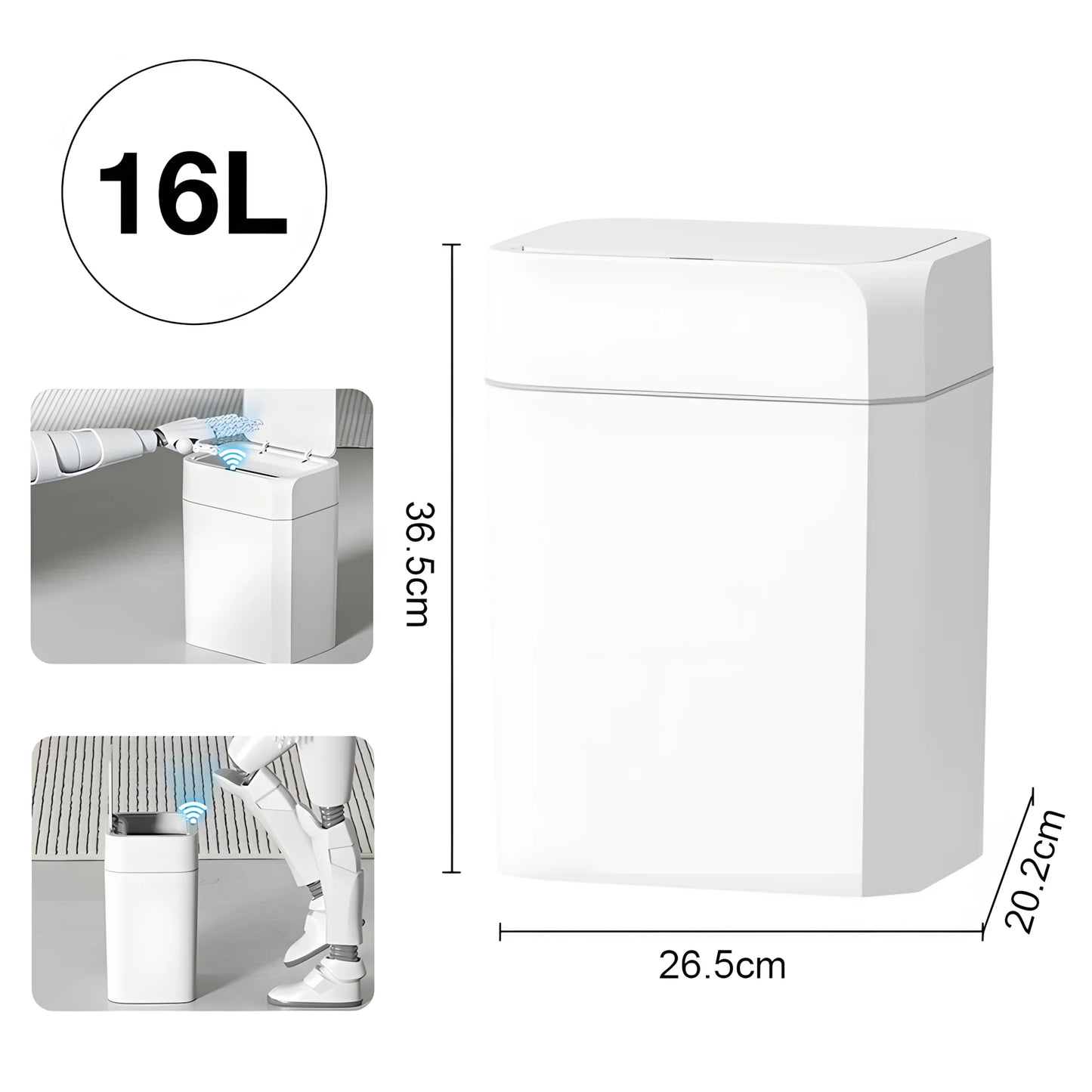 12L+16L Smart Sensor Trash Can Bathroom Anti odor Automatic Trash Bin For Toilet White Electric Wastebasket