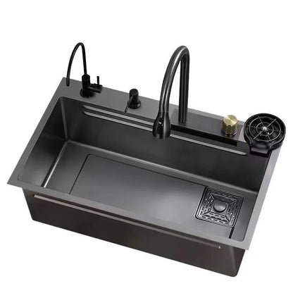 Kitchen sink, stainless steel, large single tank, multifunctional waterfall faucet for the lowest price