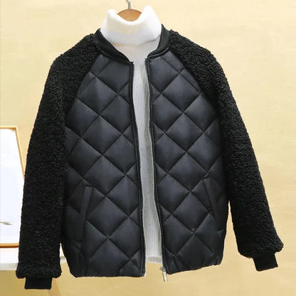 Thin Light Down Cotton Jacket Female Short Coat Autumn Winter Women's 2023 New Hooded Loose Lmitation Lamb Wool Cotton Jacket