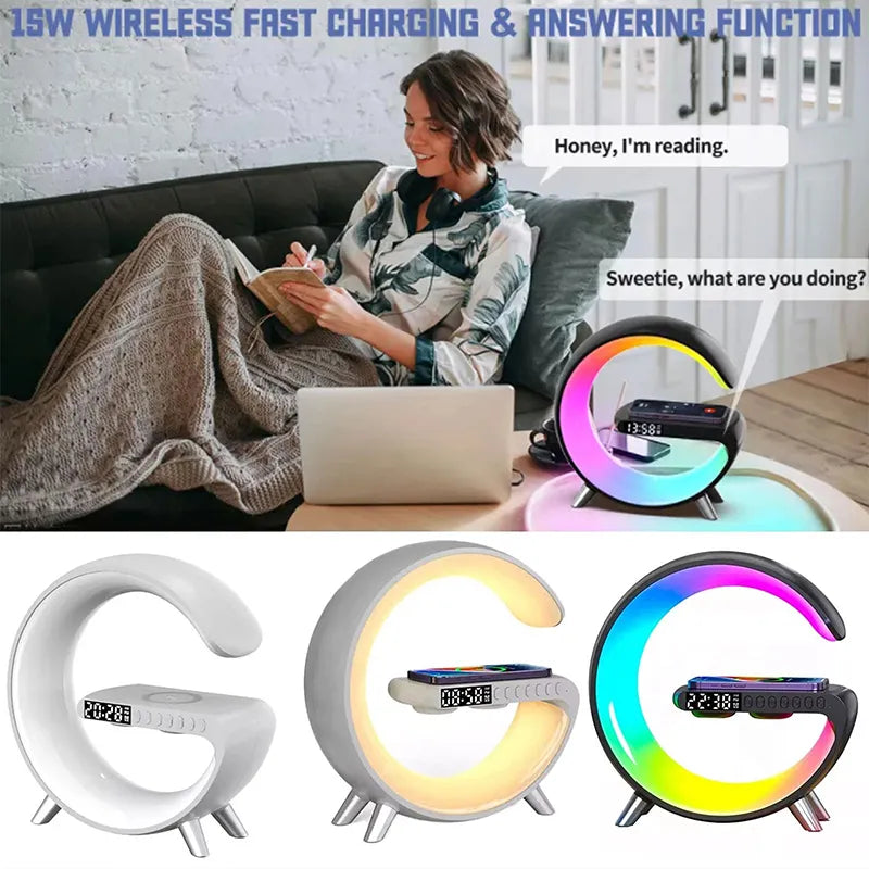 Multifunctional Wireless Charger Alarm Clock Speaker RGB Light Fast Charging Station for iPhone 11 12 13 14 Samsung