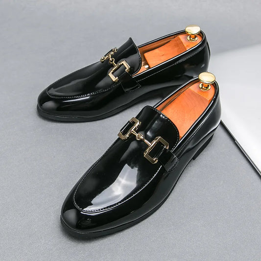 New Men's Wedding Shoes Black Patent Leather Formal Men Shoes Business Handmade Slip-On Loafers Size 38-46