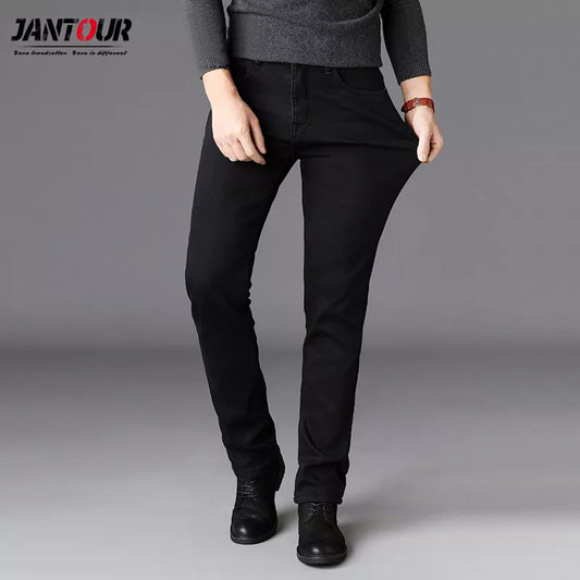 Haute qualité noir gris marques Jean pantalon hommes vêtements élasticité maigre droit Jean classique Denim pantalons décontractés mâle 28-40