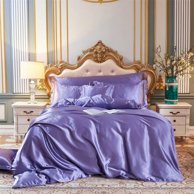 High End Home Emulation Silk Satin Bedding Set Luxury Single Double Duvet Cover Set High Quality King Queen Size Bedding Sets