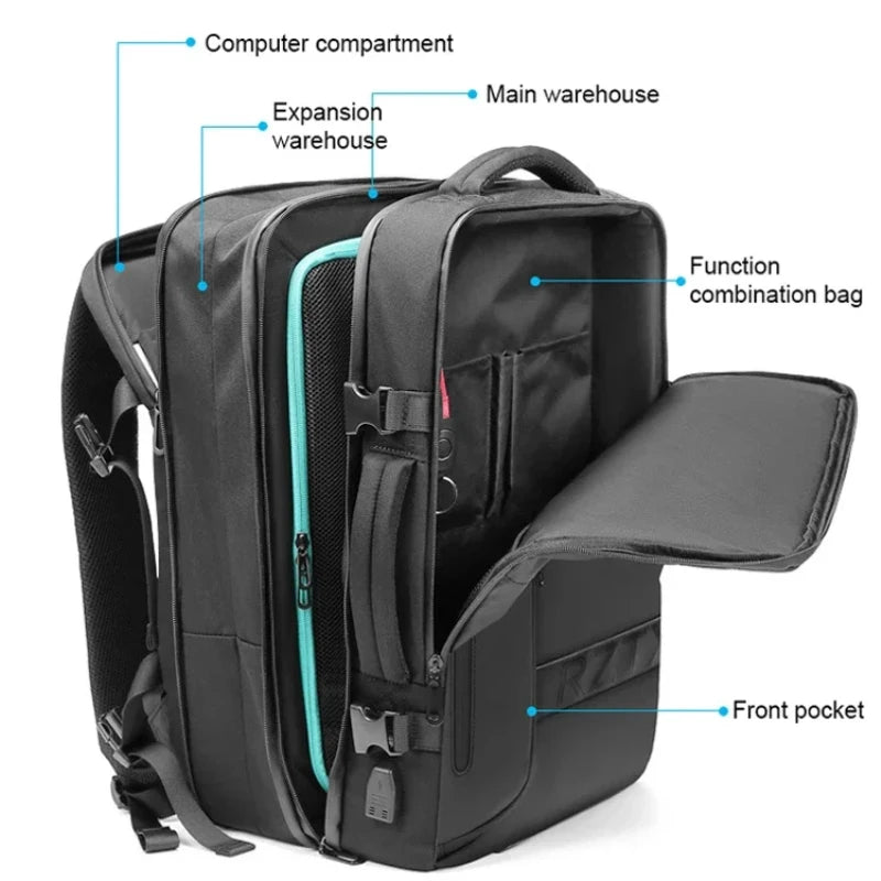 Expandable Airbag Backpack for Men 16 Inch Waterproof Laptop Business Bag Vacuum Compression Storage Travel Backpack Luggage Bag