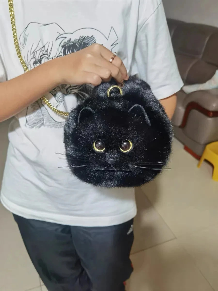 JIAERDI Lolita Plush Cute Cat Bag Women Harajuku Animal Circular Fur Soft Kawaii Hand Bag Female Sweet Cool Black Crossbody Bags