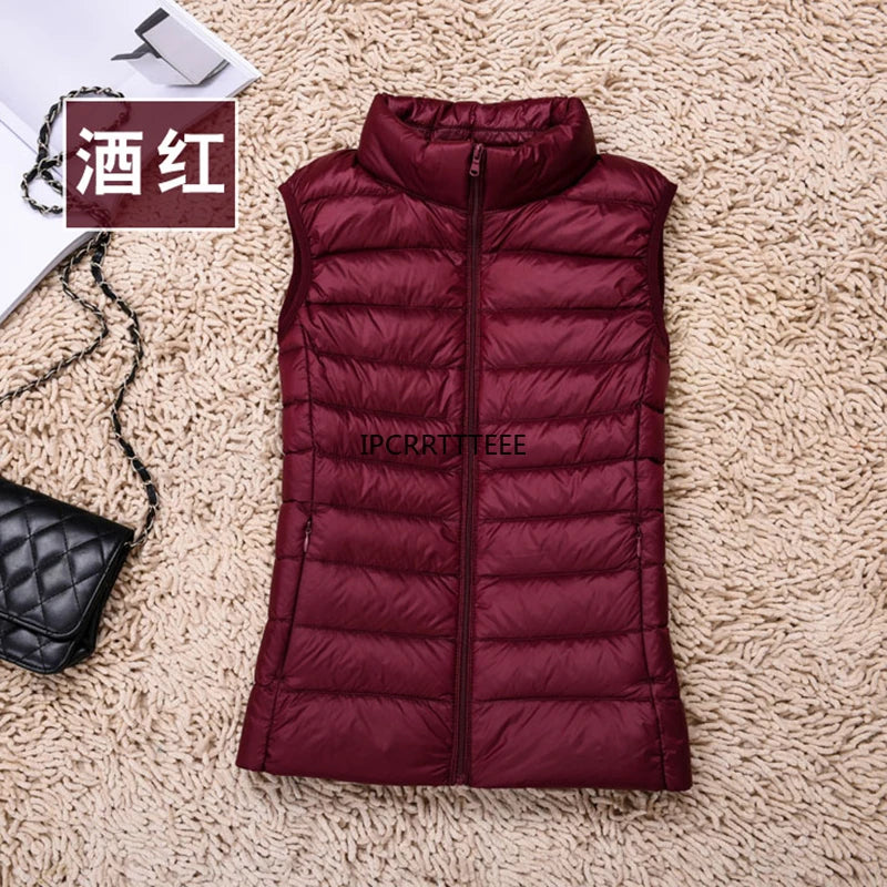 New Women Sleeveless Women Slim Ultra Light Down Jacket Girl Portable Lightweight Vests Windproof Warm Waistcoat