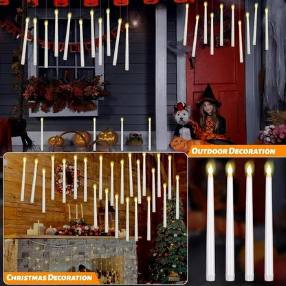 12/10 PCS LED Floating Candles with Magic Wand Flameless Flying Candle Flickering Burning Candles for Wedding Holiday Decoration