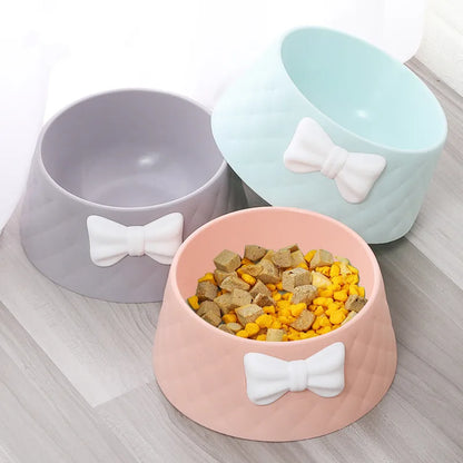 Pet Dog Food Bowls Lovely Bowknot Puppy Feeder Dish Bowl Diamond Pattern Bow Cat Bowl for Water Sweet Princess Pet Feeding Bowls