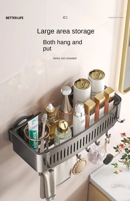 Vacuum Suction Cup Bathroom Shelf Wall Mounted Thickened Aluminum Bathroom Shelves No Drilling Shower Organizer Bathroom Storage