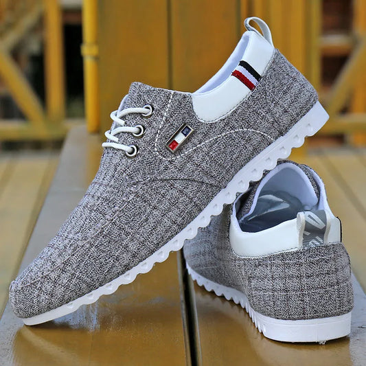 Men Walking Shoes Breathable Comfortable Casual Canvas Driving Lace Up Flat Shoes Lightweight Moccasins Sneakers Male Footwear