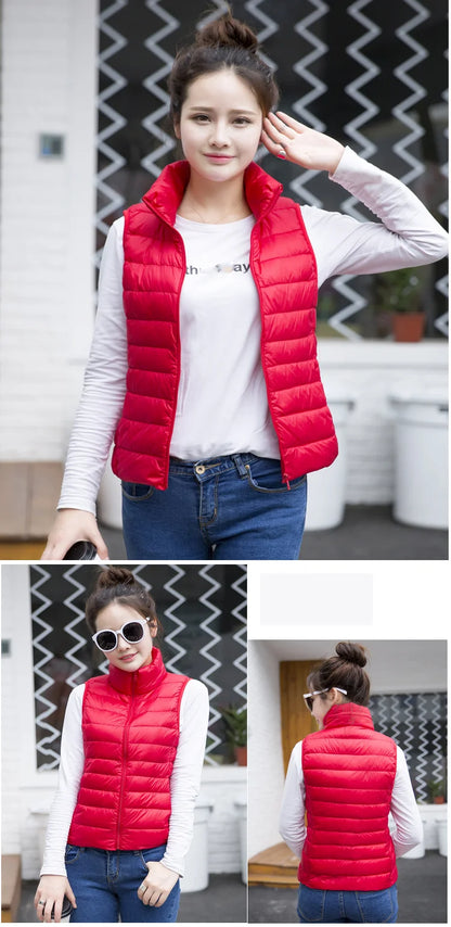 New Women Sleeveless Women Slim Ultra Light Down Jacket Girl Portable Lightweight Vests Windproof Warm Waistcoat