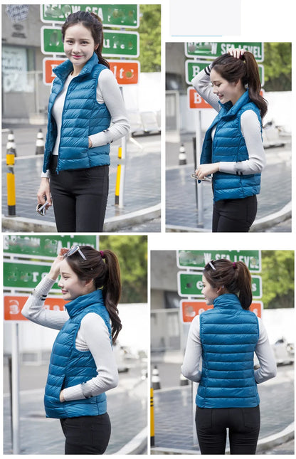 New Women Sleeveless Women Slim Ultra Light Down Jacket Girl Portable Lightweight Vests Windproof Warm Waistcoat