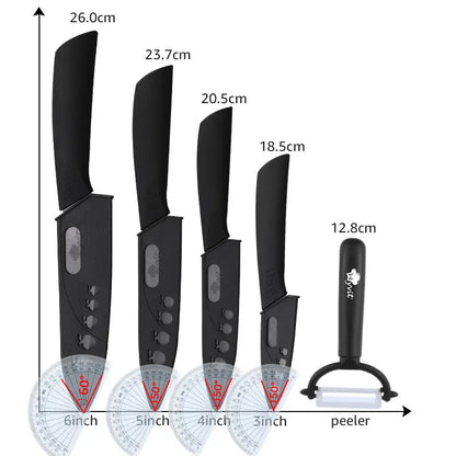 Kitchen knives Ceramic Knives Accessories set 3" Paring 4" Utility 5" Slicing 6" chef Knife+Holder+Peeler Black Blade