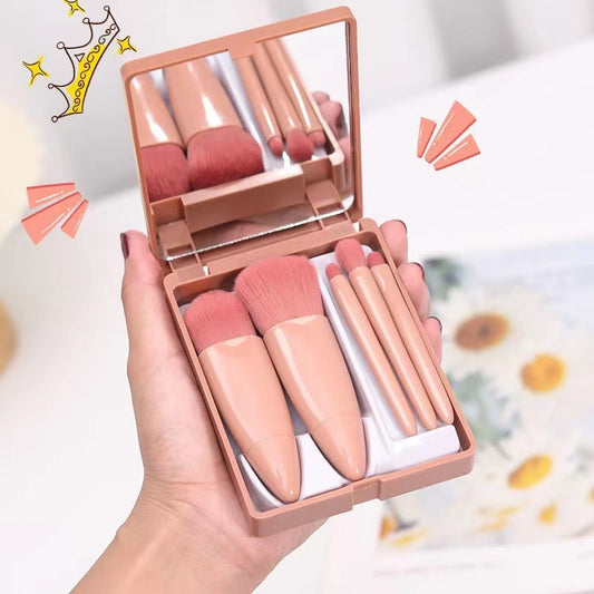 Ensemble de pinceaux de maquillage avec boîte miroir, Blush, lèvres, ombre à paupières, Kit de pinceaux cosmétiques professionnels, Mini outil de beauté Portable de voyage