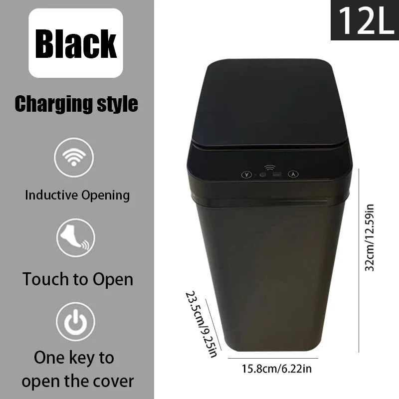 Bathroom Touchless Trash,12L Motion Sensor-Activated Trash Can with Lid,Automatic Kitchen Trash for Office,Living Room,Bedroom