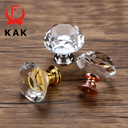 KAK 20-40mm diamant forme conception cristal verre boutons placard tiroir tirer armoires de cuisine porte armoire poignées matériel