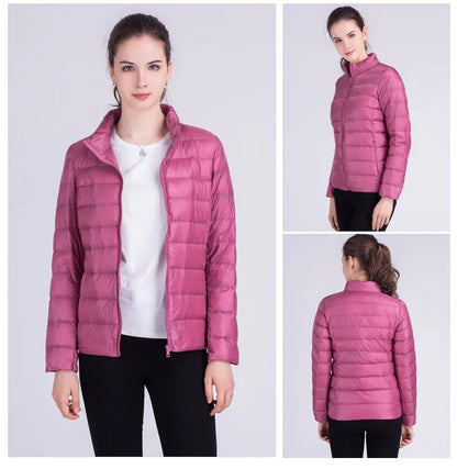 New Autumn Winter Women Ultra Light White Duck Down Jackets Candy Color Slim Short Design Warm Down Coats