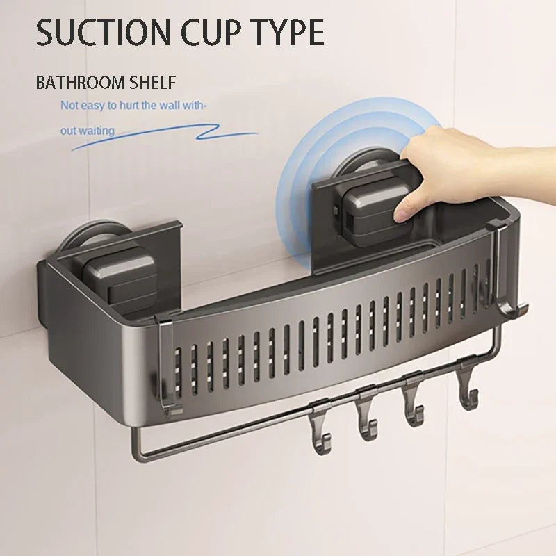 Vacuum Suction Cup Bathroom Shelf Wall Mounted Thickened Aluminum Bathroom Shelves No Drilling Shower Organizer Bathroom Storage