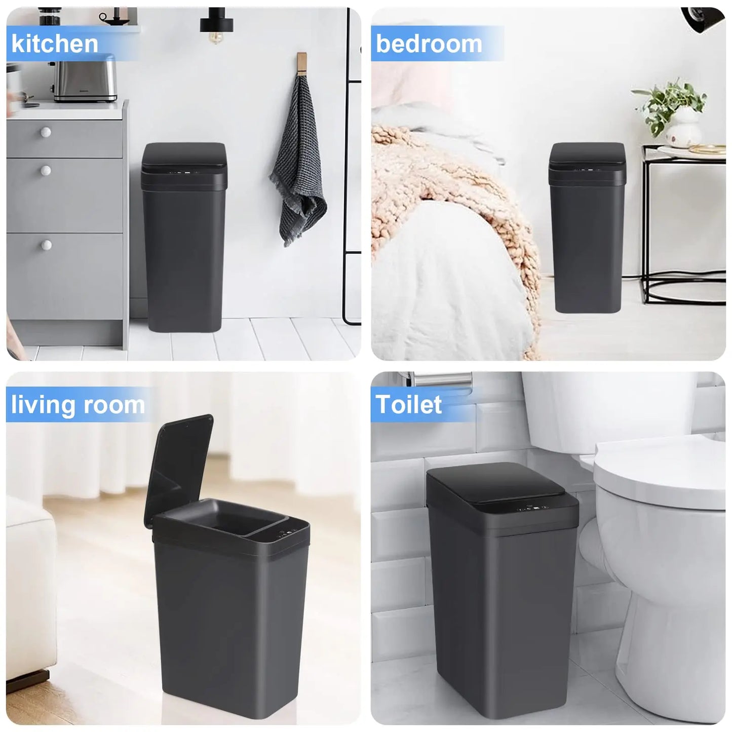 Bathroom Touchless Trash,12L Motion Sensor-Activated Trash Can with Lid,Automatic Kitchen Trash for Office,Living Room,Bedroom