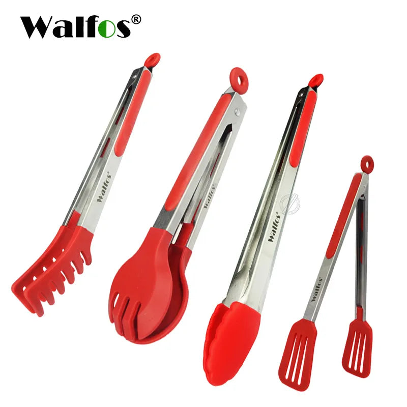 WALFOS Food Grade 100% Silicone Food Tongs Kitchen Tongs Utensil Cooking Tong Clip Clamp Accessories Salad Serving BBQ Tools