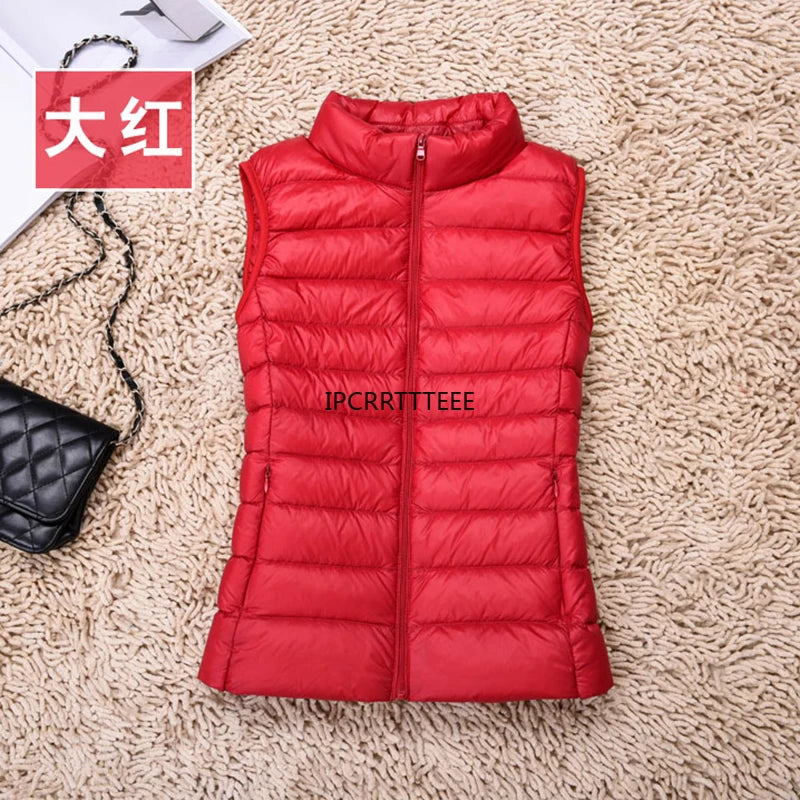 New Women Sleeveless Women Slim Ultra Light Down Jacket Girl Portable Lightweight Vests Windproof Warm Waistcoat