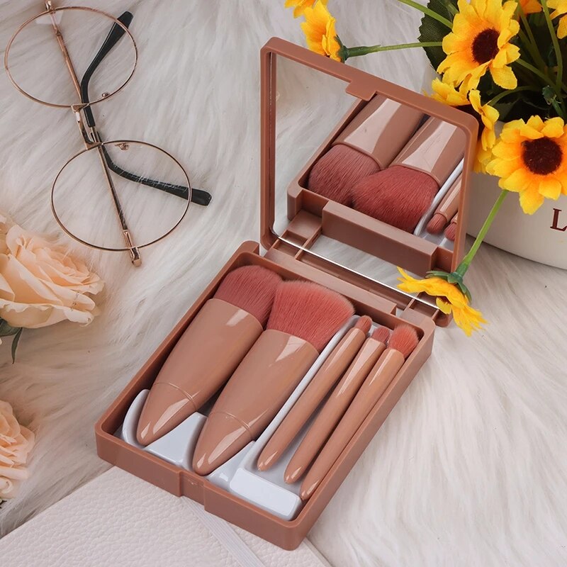 Makeup Brushes Set With Mirror Box Blush Lip Eye Shadow Brush Professional Cosmetic Brushes Kit Portable Travel Mini Beauty Tool