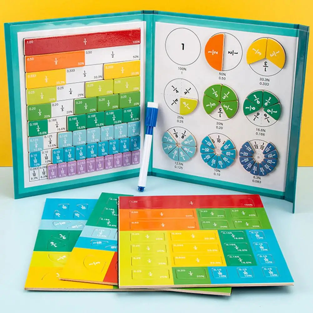 Fraction Teaching Tool Educational Math Toy Set Magnetic Fraction Puzzle Tiles for Elementary School Teaching Resources Rainbow