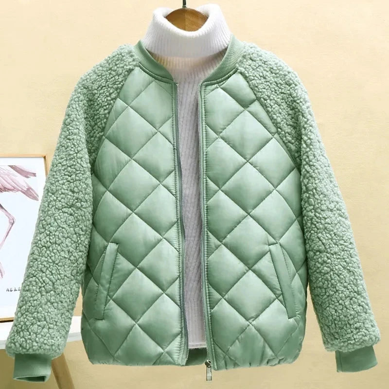 Thin Light Down Cotton Jacket Female Short Coat Autumn Winter Women's 2023 New Hooded Loose Lmitation Lamb Wool Cotton Jacket