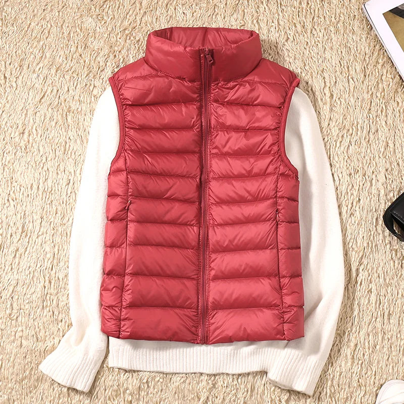 New Women Sleeveless Women Slim Ultra Light Down Jacket Girl Portable Lightweight Vests Windproof Warm Waistcoat