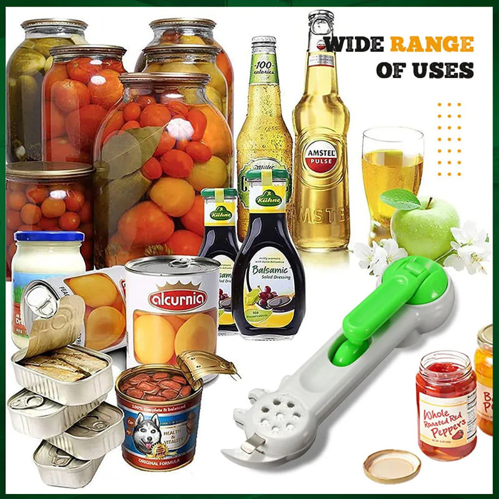 WALFOS 6 Ways Universal Can Opener For Opening Jar Can Bottle Wine Kitchen Multi Purpose All Size in One Tool 1 Piece