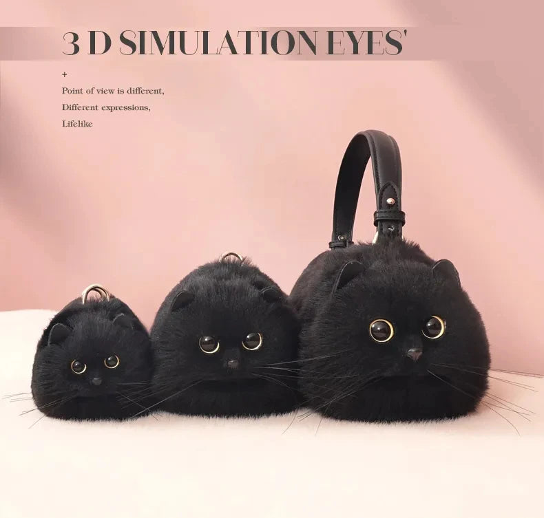 JIAERDI Lolita Plush Cute Cat Bag Women Harajuku Animal Circular Fur Soft Kawaii Hand Bag Female Sweet Cool Black Crossbody Bags