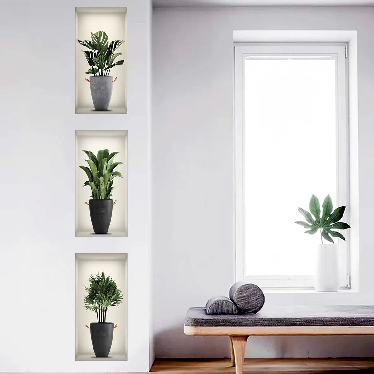 Wall Art Stickers Simulate 3D Three-dimensional Potted Green Plants Flowers Home Decorations Pegatinas De Pared Anime Wallpapers