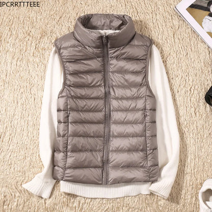 New Women Sleeveless Women Slim Ultra Light Down Jacket Girl Portable Lightweight Vests Windproof Warm Waistcoat