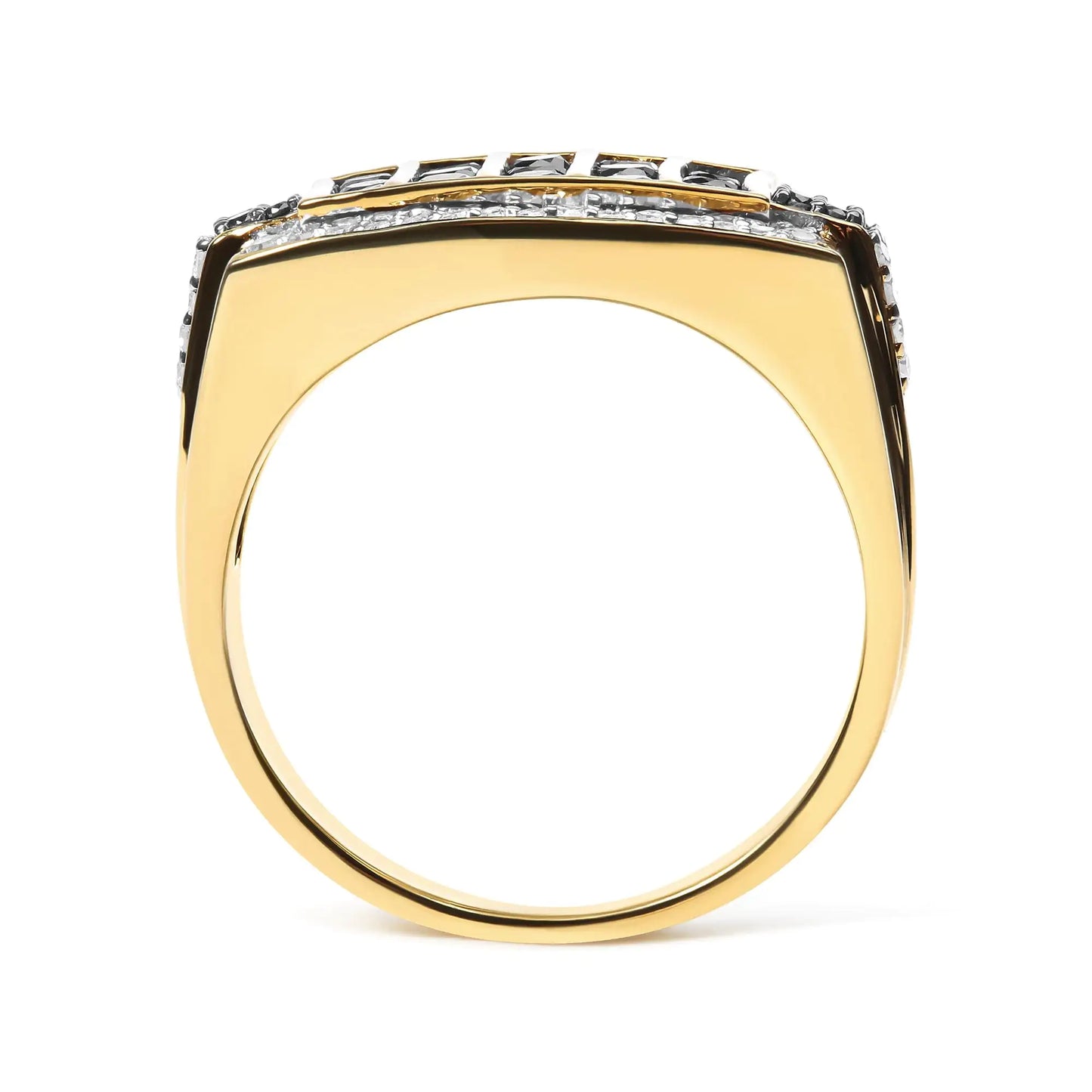 Men's 10K Yellow Gold 1.00 Cttw White and Black Treated Diamond Cluster Ring (Black / I-J Color, I2-I3 Clarity)